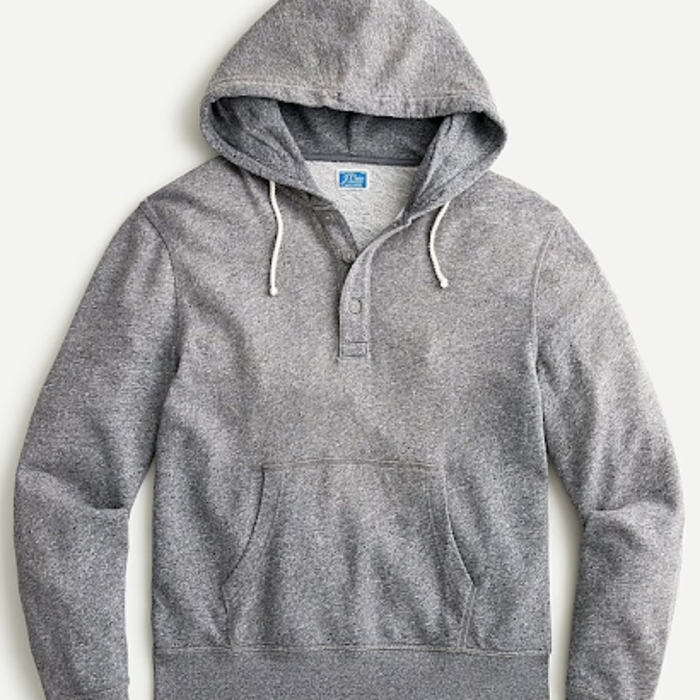 J Crew Lightweight Sun Faded French Terry Henley Hoodie in Marled Ash